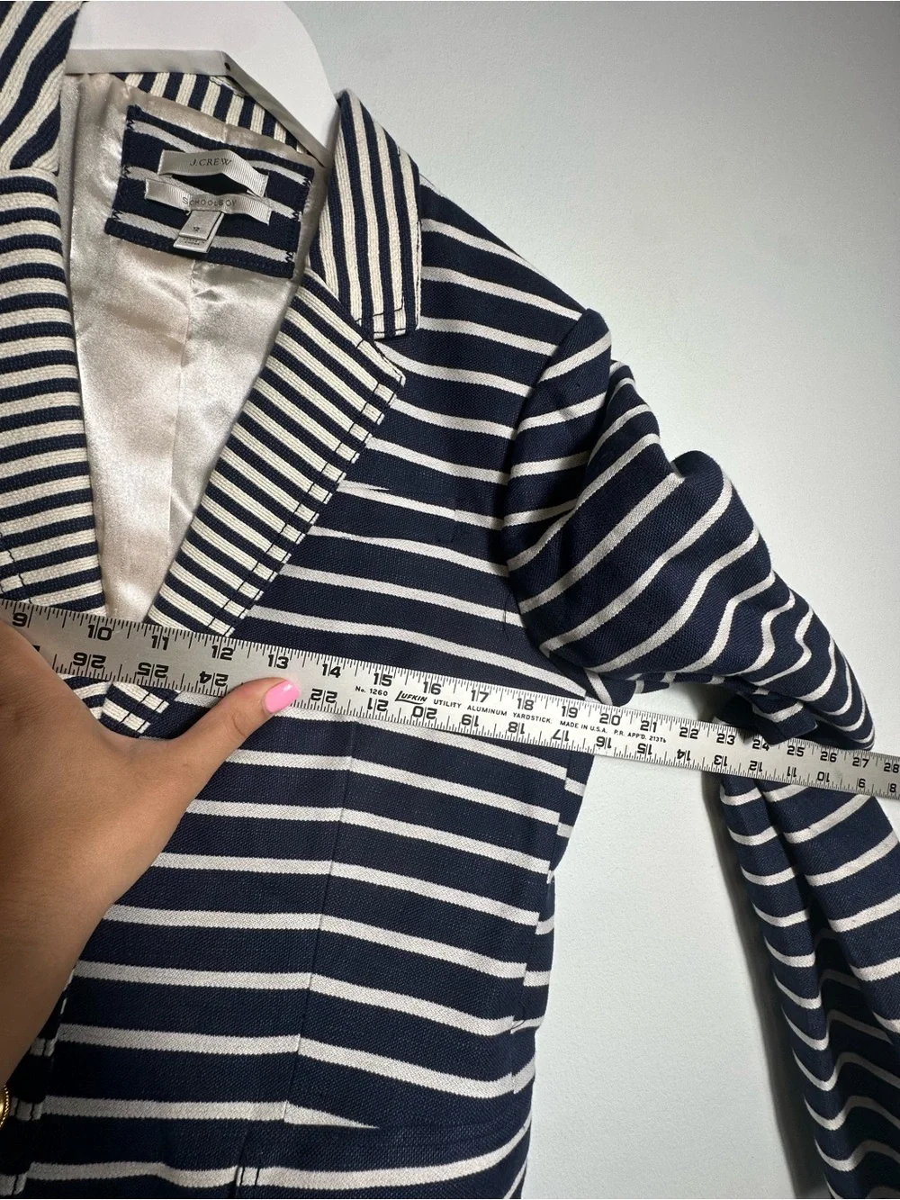 J.Crew Navy Stripped Schoolboy Linen Cotton  Blazer Size 12